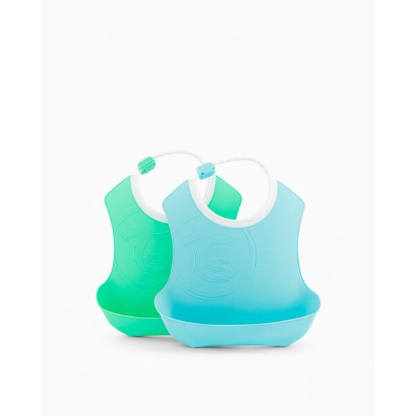 Set de 2 Bavoirs En Silicone Bleu/Vert