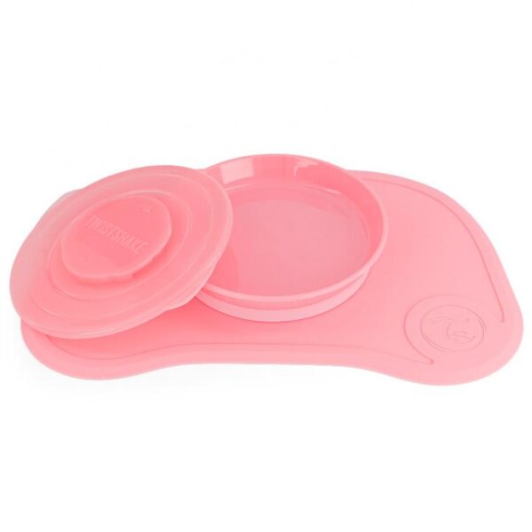 Set De Table à Ventouse + Plat Avec Couvercle Rose