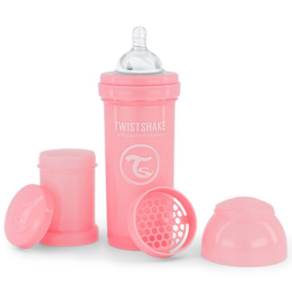 Le biberon anti-colique rose pastel
